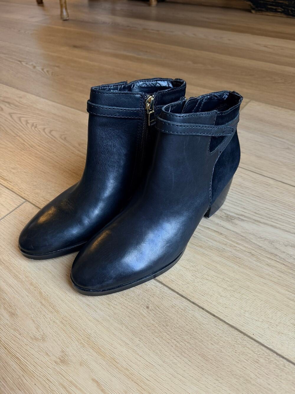 Lauren Ralph Lauren Damara Black Leather Suede Ankle Boots